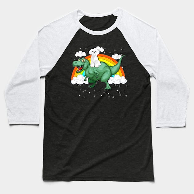 T Rex Dinosaur Riding Westie Dog Baseball T-Shirt by LaurieAndrew